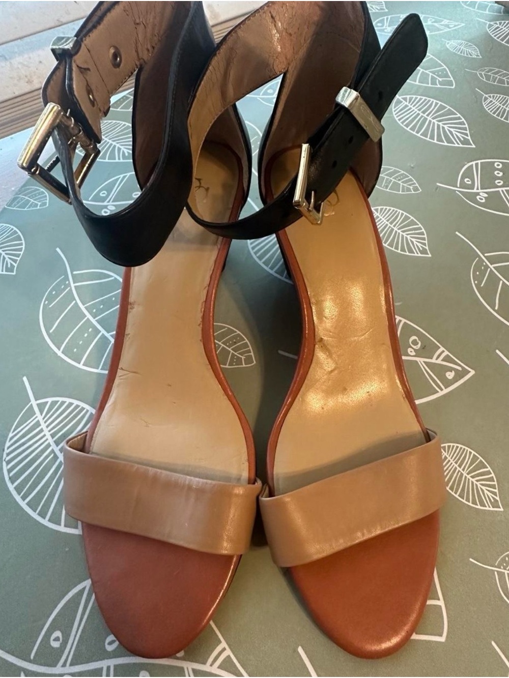 Ann Taylor Two-Tone Ankle Strap Sandals in Black and Tan